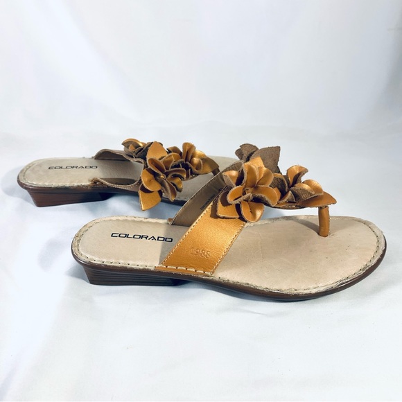 Colorado Opanka Ladies Leather Thongs Sandals Rianna Gold Metallic Size AU 7 - Picture 6 of 14